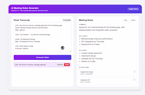 AI-powered tool converting raw meeting