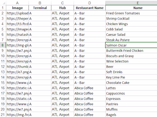 Comprehensive Menu Data Collection for Hartsfield-Jackson Atlant