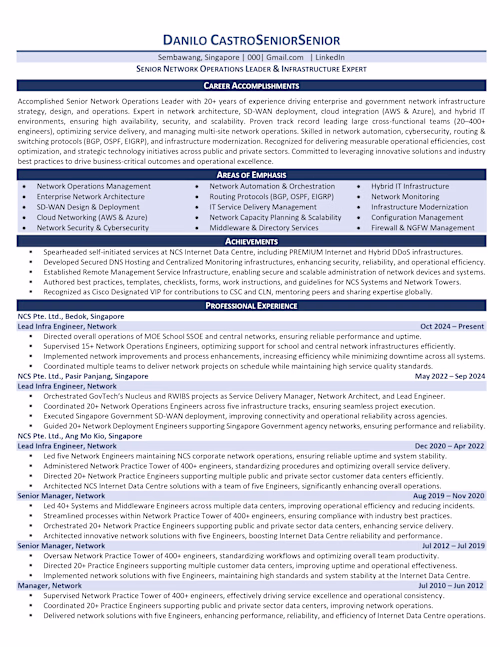 This resume was developed for