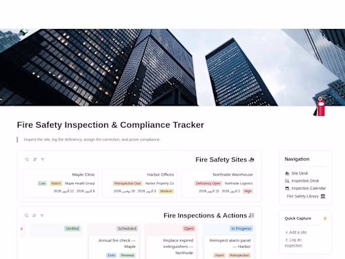 Fire Safety Inspection & Compliance Tracker — Notion Template