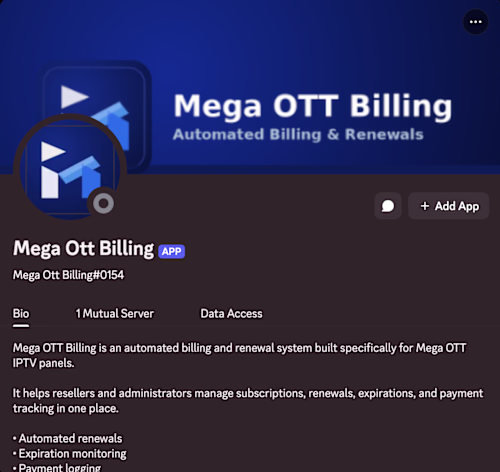 IPTV Payment Manager Bot
Mega OTT