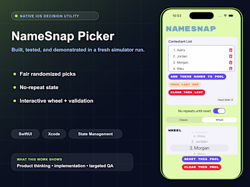 NameSnap Picker: Built a SwiftUI