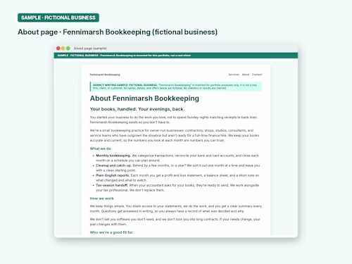 About Page Copy for a Bookkeeping Firm