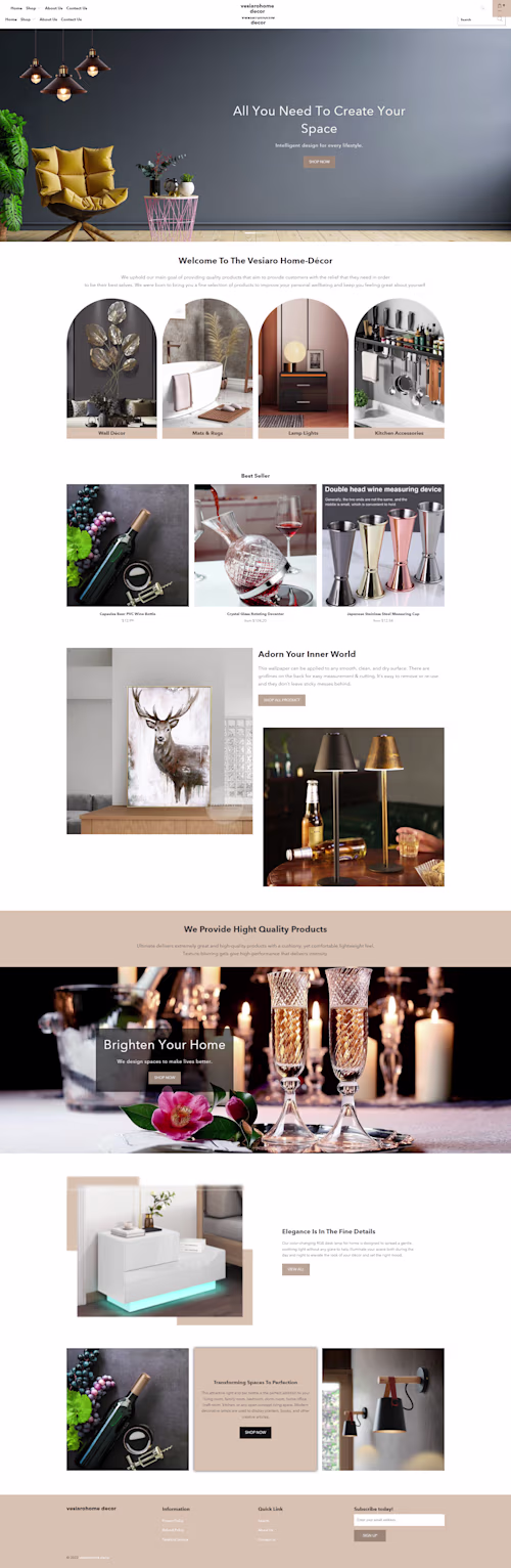 Created Interior Shopify Store