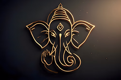 Sacred golden Ganesh outline illustration