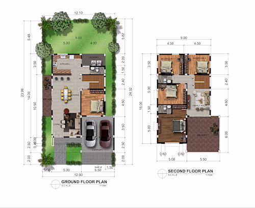 Colored 2D Floor Plans and