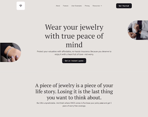 Jewelry Insurance Landing Page Design