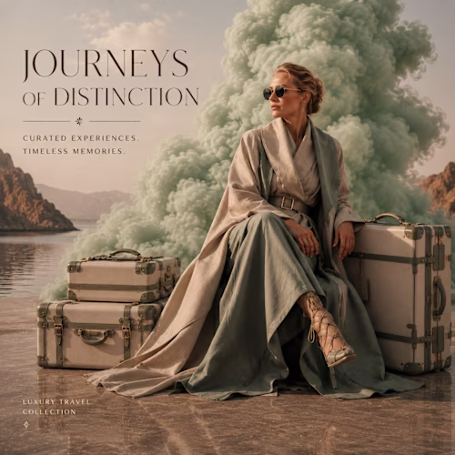 luxury Travel Suitcase.An elegant woman