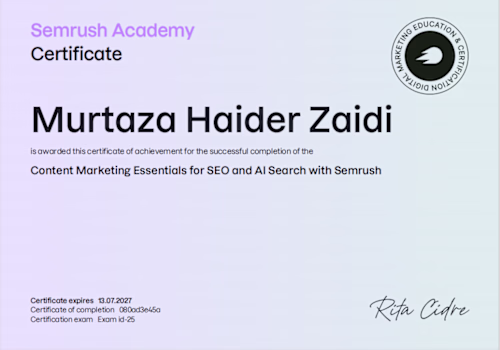 Achieved Certification from Semrush Academy.
#Recognition