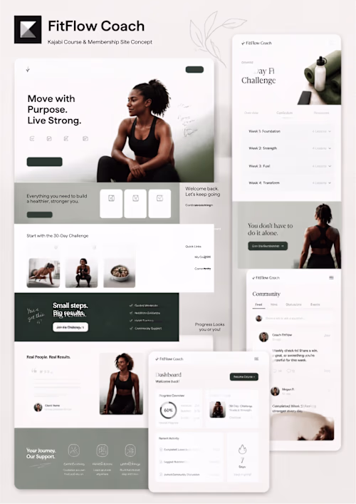 Kajabi Course & Membership Site Concept — FitFlow Coach