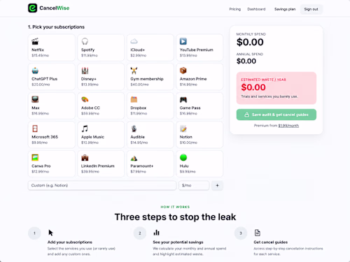 CancelWise — Subscription Spending &