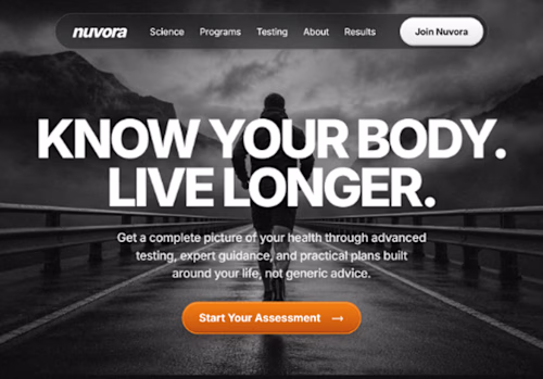 Landing page for Nuvora, a
