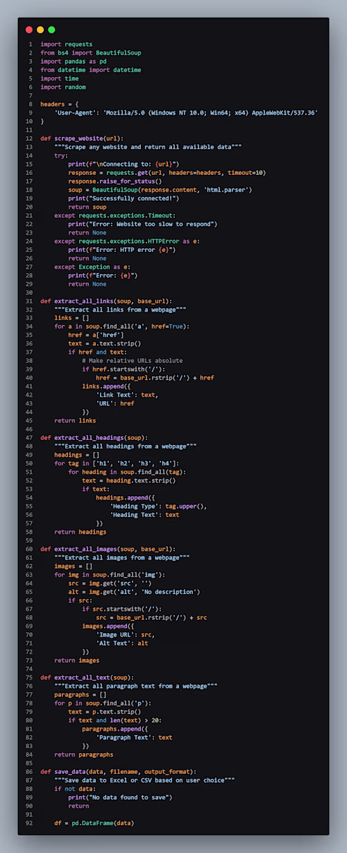 Created a Python scraper that