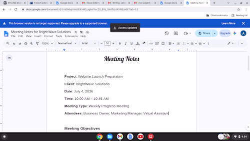 Meeting Agenda: Prepared clear, well-structured