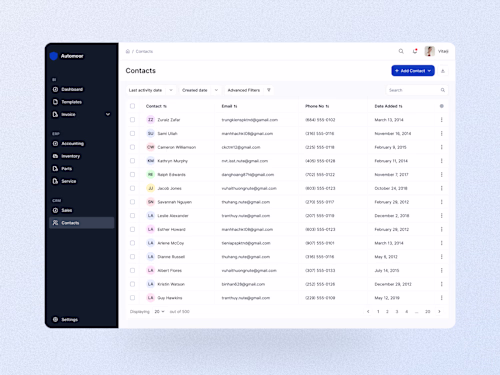 Contacts CRM Web SAAS UI Design