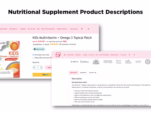 Nutrition Content Writing - Blog Articles & Product Descriptions