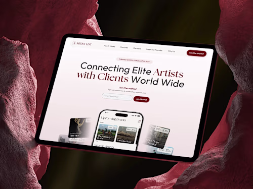 Landing page design for Artist