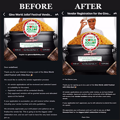 Enhancing Vendor Communication for Gino World Jollof Festival