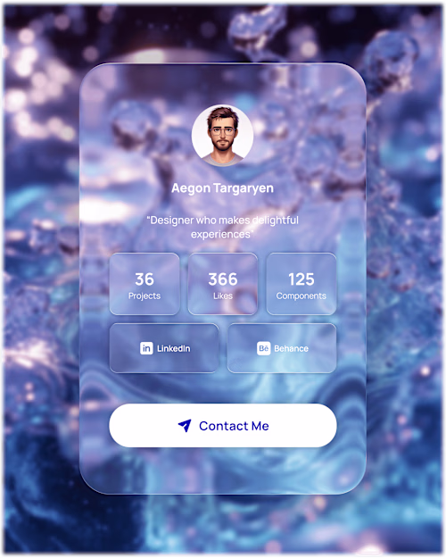 Glassmorphism Portfolio Card:
A modern glassmorphism