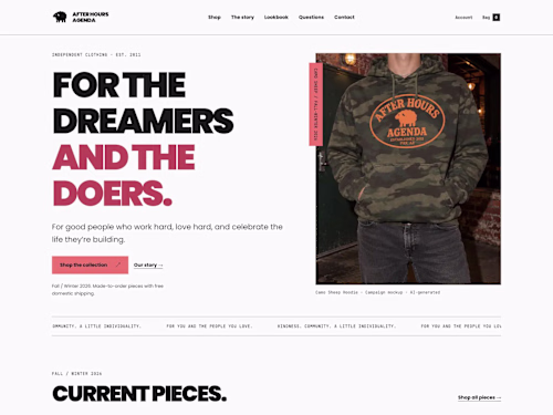 After Hours Agenda — brand, storefront and ecommerce