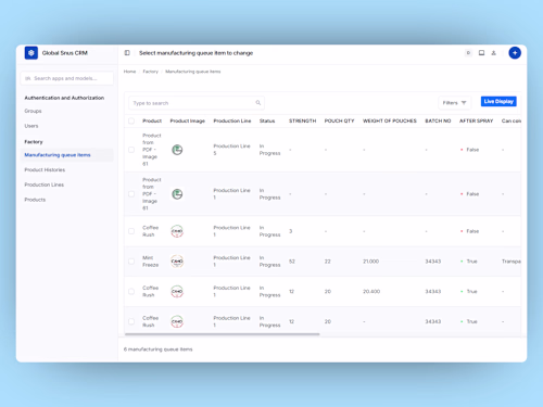 Global Snus CRM — Manufacturing & Production Tracking System