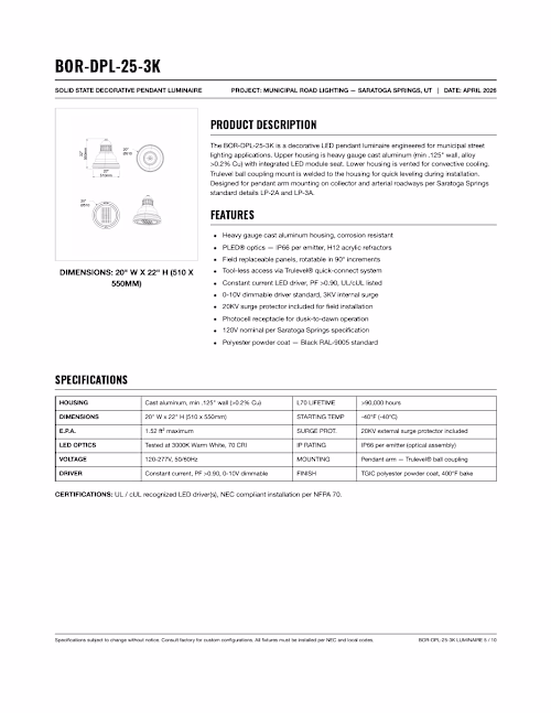 Technical Datasheet Design: LED Street Light