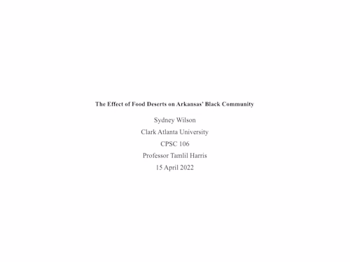 The Effect of Food Deserts on Arkansas’ Black Community 