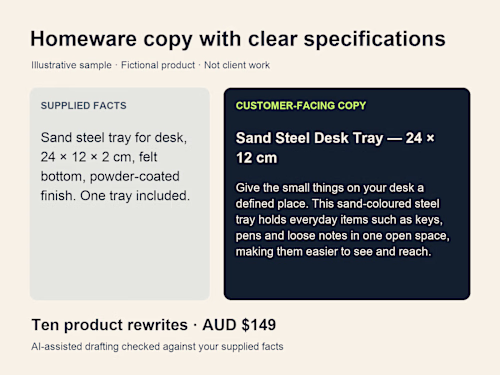 Homeware product copy — illustrative sample