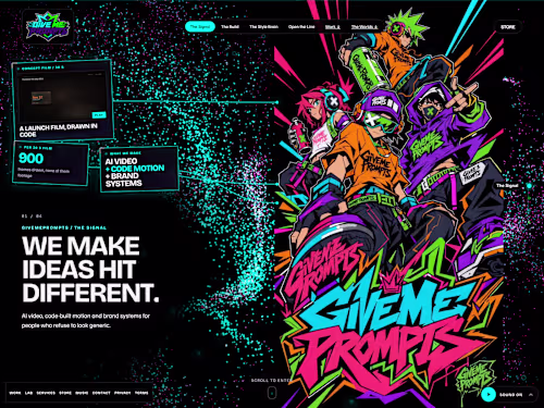 GiveMePrompts Site: A Scroll World With Live Particles and Music