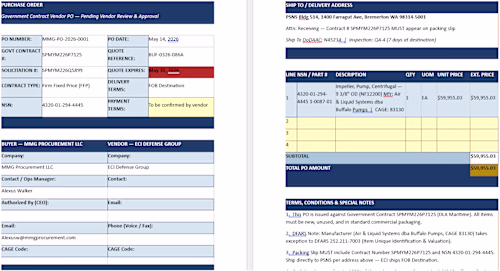 Government Contract Purchase Order —