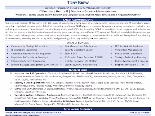 Executive IT Leadership Resume Transformation
Created