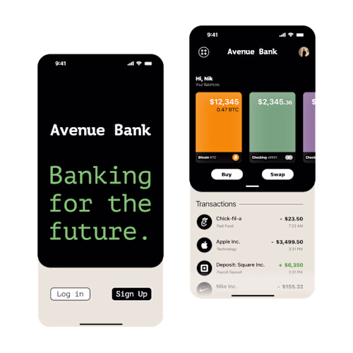 Avenue Bank - TradFi & DeFi App Concept