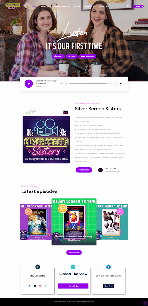 Podcast Website for "Silver Screen Sisters" 