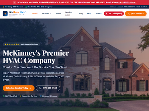A premium HVAC website designed for BluFlame HVAC, McKinnery.