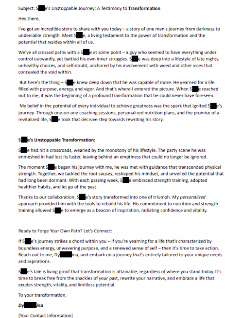 E-Mail copywriting for a fitness influencer 2.0