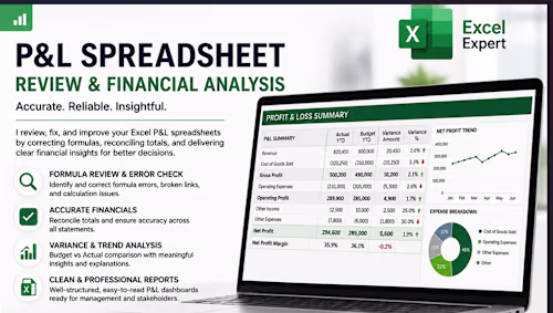 P&L Spreadsheet Review & financial Analysis