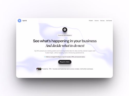 Vyb OS website for an AI intelligence platform. Built with F...
