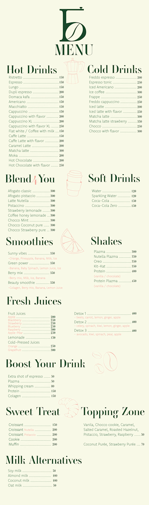 Minimalist Menu + Brand Illustrations Blend Coffee Shop