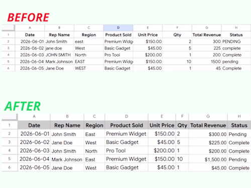 Data Cleaning & Spreadsheet Formatting
Transformed