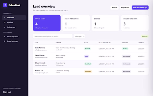FollowDesk: Automated Lead Follow-Up and Booking CRM