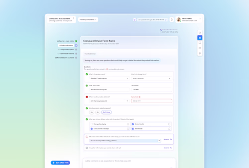 Complaints Management Platform for a Forbes 10 Lifesciences Firm