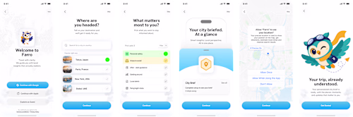 Onboarding screens for Roamwise APP