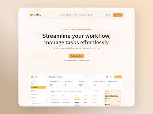 TaskFlow – Landing Page Design for a SaaS Task Manager