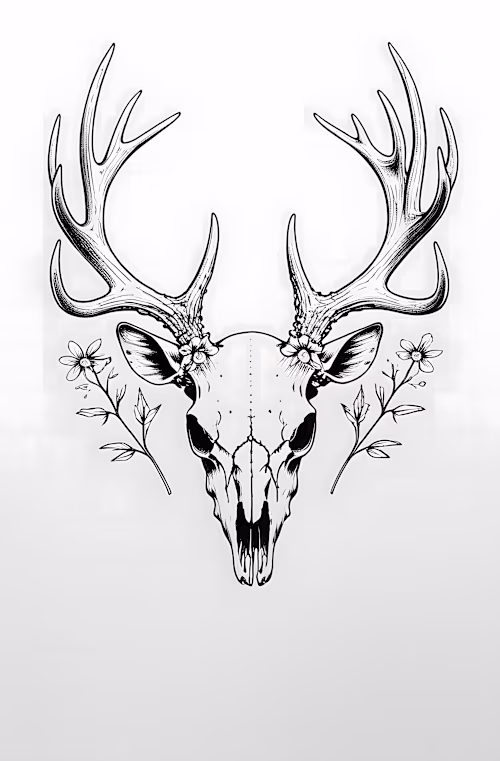 Deer skull floral tattoo design