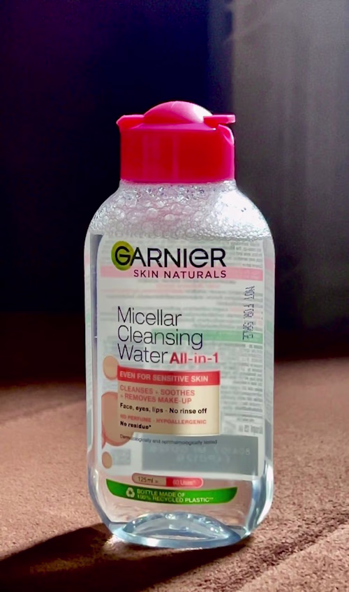 Product photography featuring Garnier Micellar
