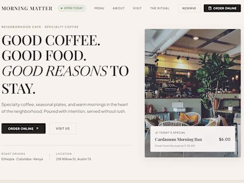 MORNING MATTER — Coffee. Food. A little more time.