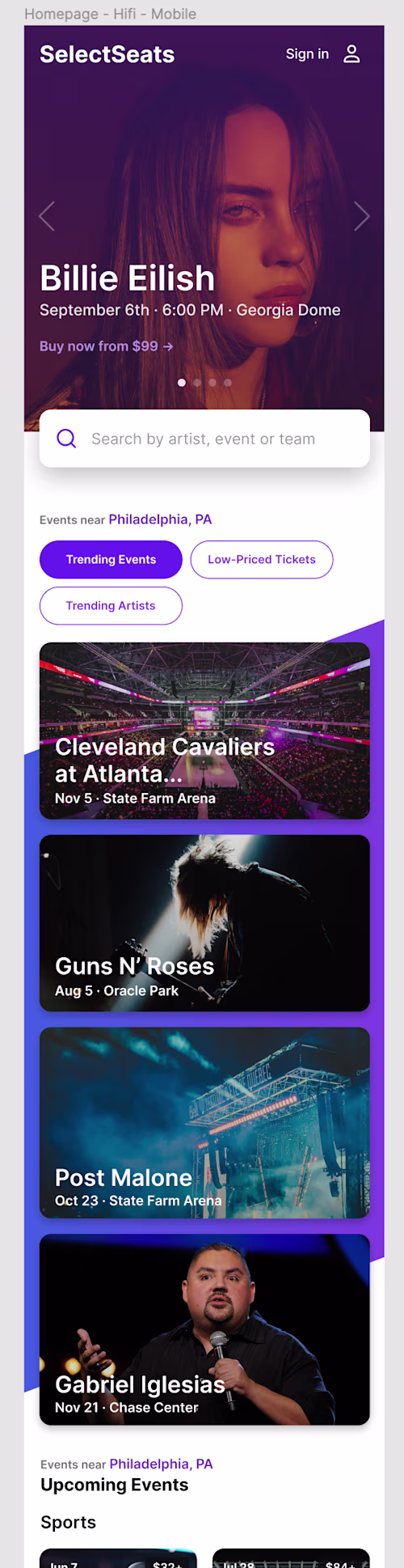 Event Ticket Site - Mobile