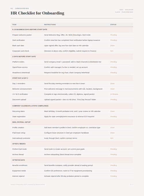 An onboarding checklist I use
