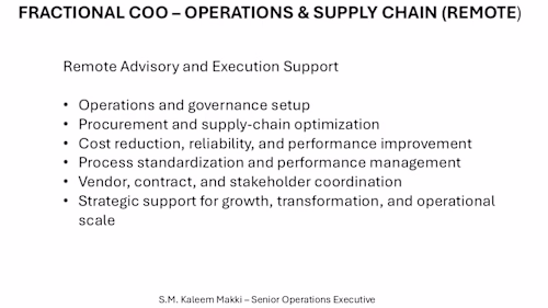 FRACTIONAL COO – OPERATIONS &