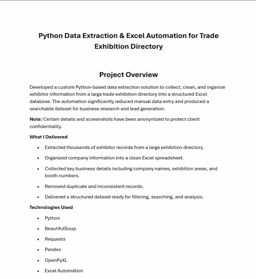 My role. Python Data Extraction &